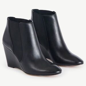 NWT Ann Taylor Birgitte Black Leather Wedge Booties – Size 8